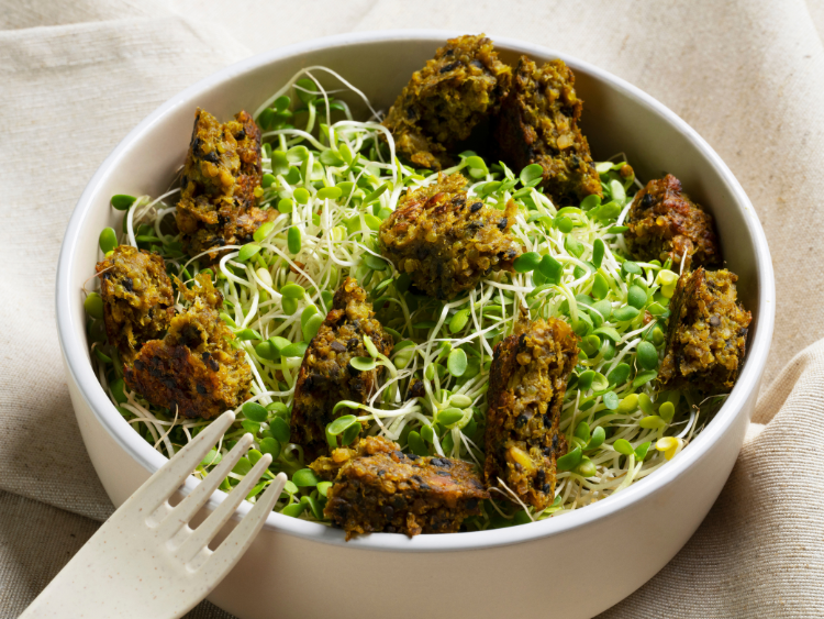 Protein-Packed Sprout Salad with Crispy Veggie Fritters