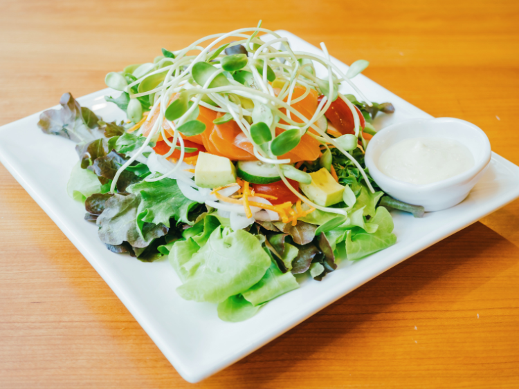 Smoked salmon meat salad with Sunflower Sprouts