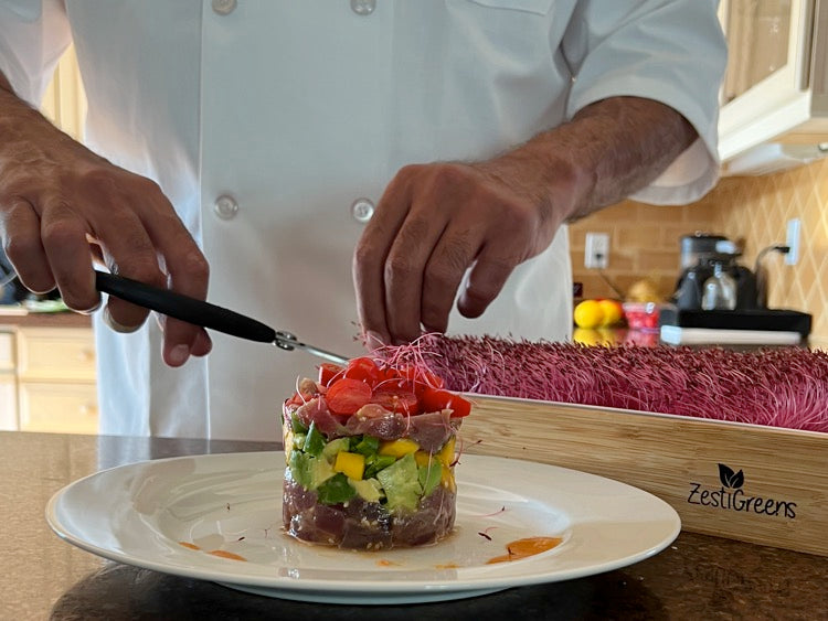 Raw Tuna Stack with Mango and Microgreens