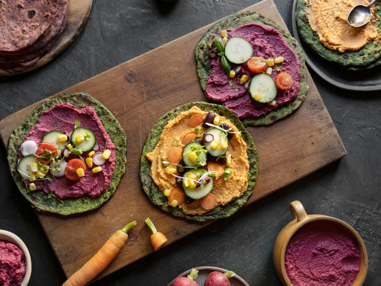 Vibrant Hummus Smash Wraps with Microgreen Crunch