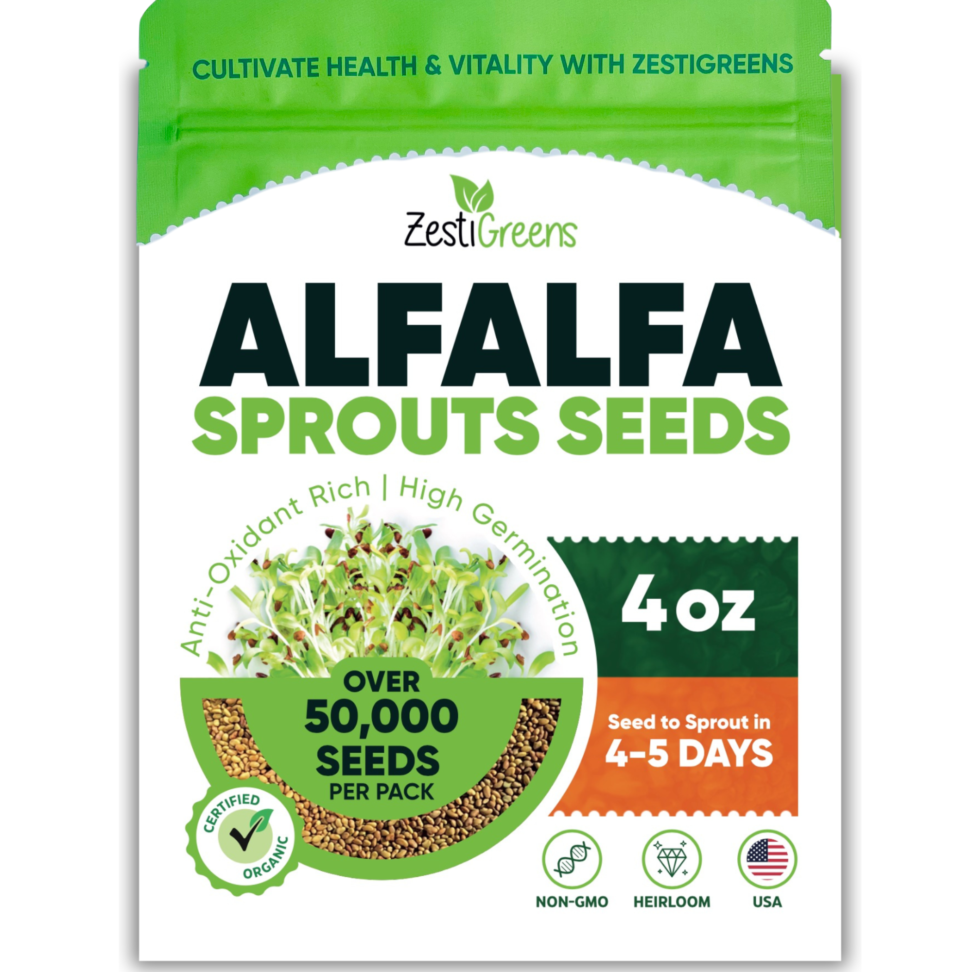 Premium USA Alfalfa Seeds for Sprouting & Microgreens