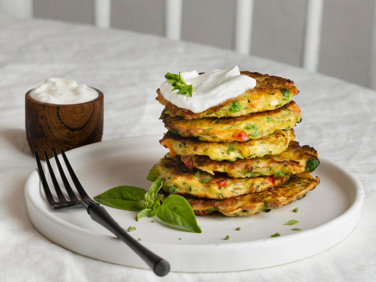 Crispy Microgreen Fritter Stacks with Lemon-Garlic Yogurt Dip