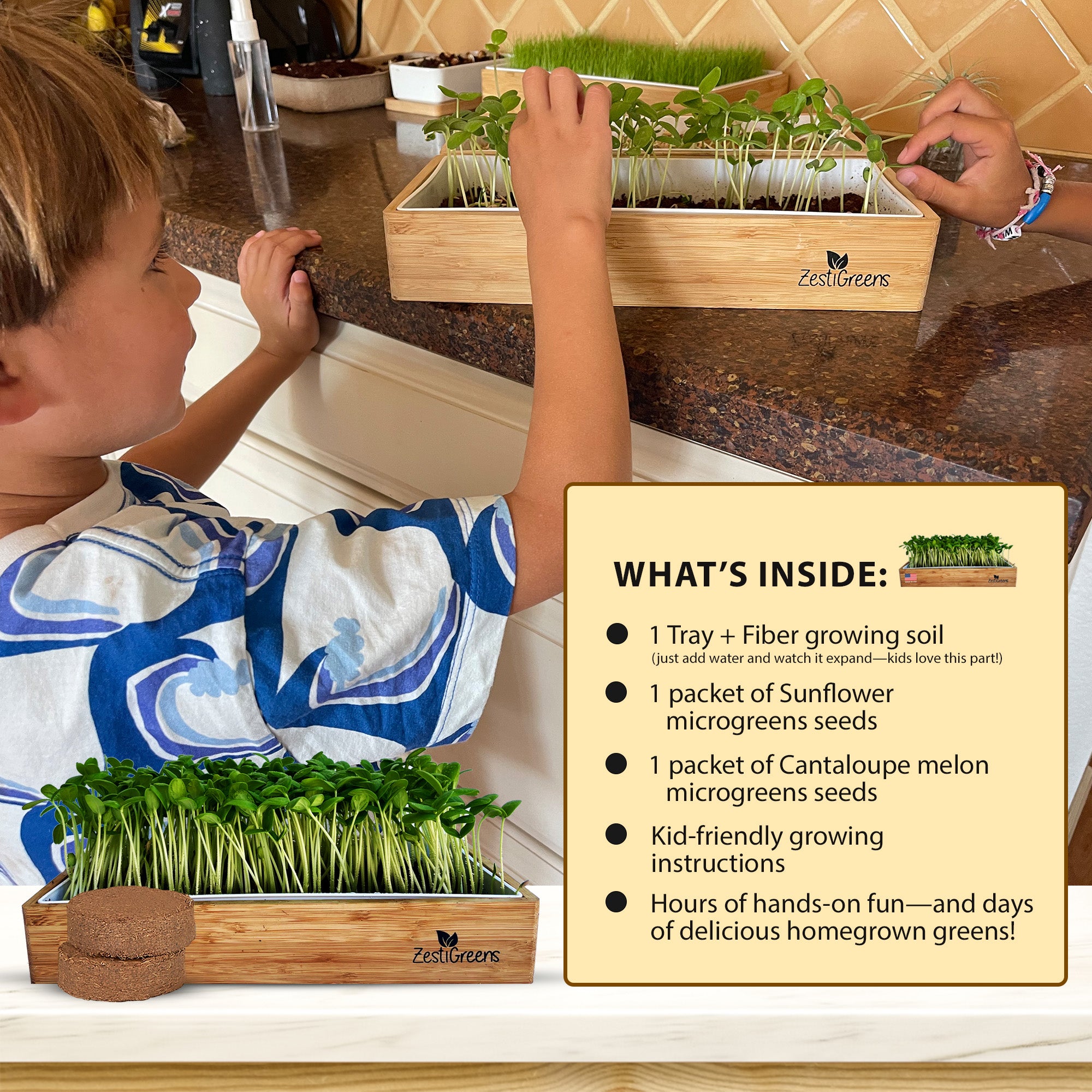 Grow-Your-Own Microgreens Kit for Kids – Sunflower and Melon Microgreens with Magical Expanding Soil!