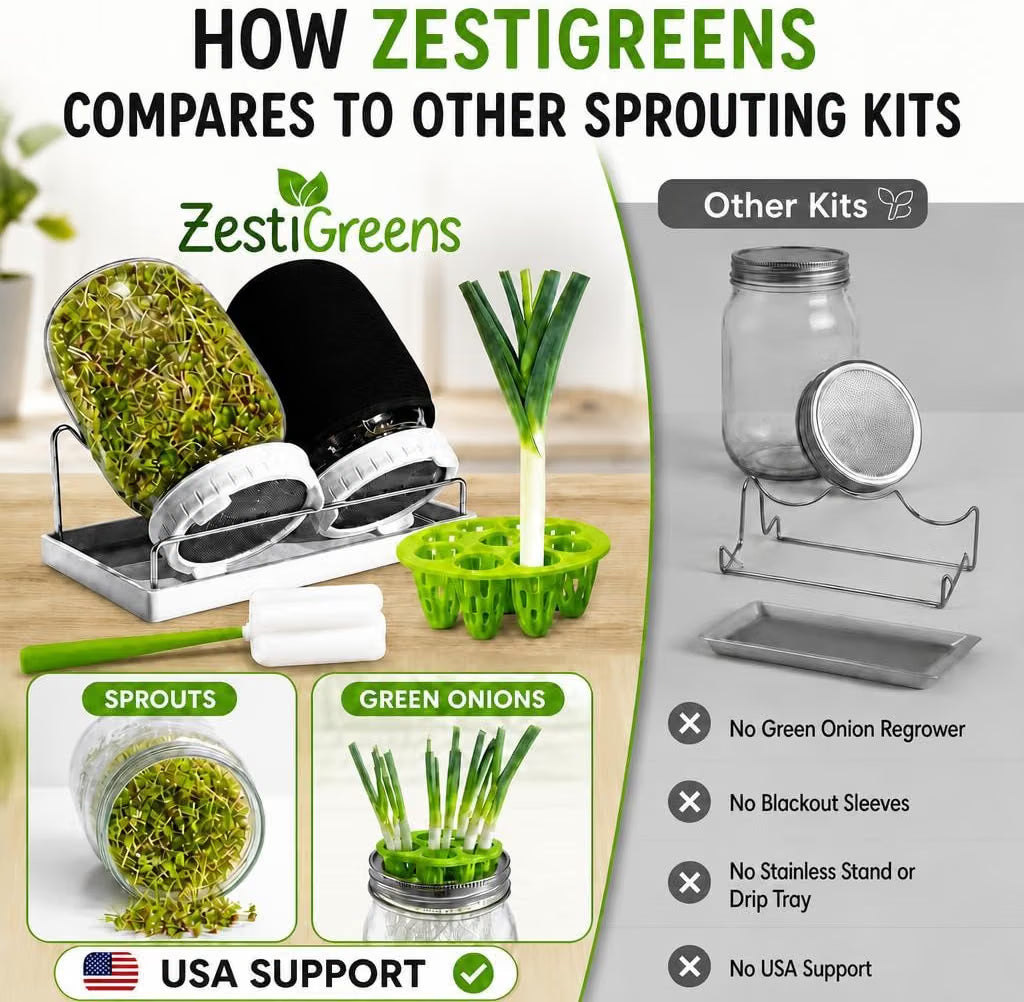 Sprouting Jar Kit 2 Mason Jars with Broccoli Alfalfa Seeds
