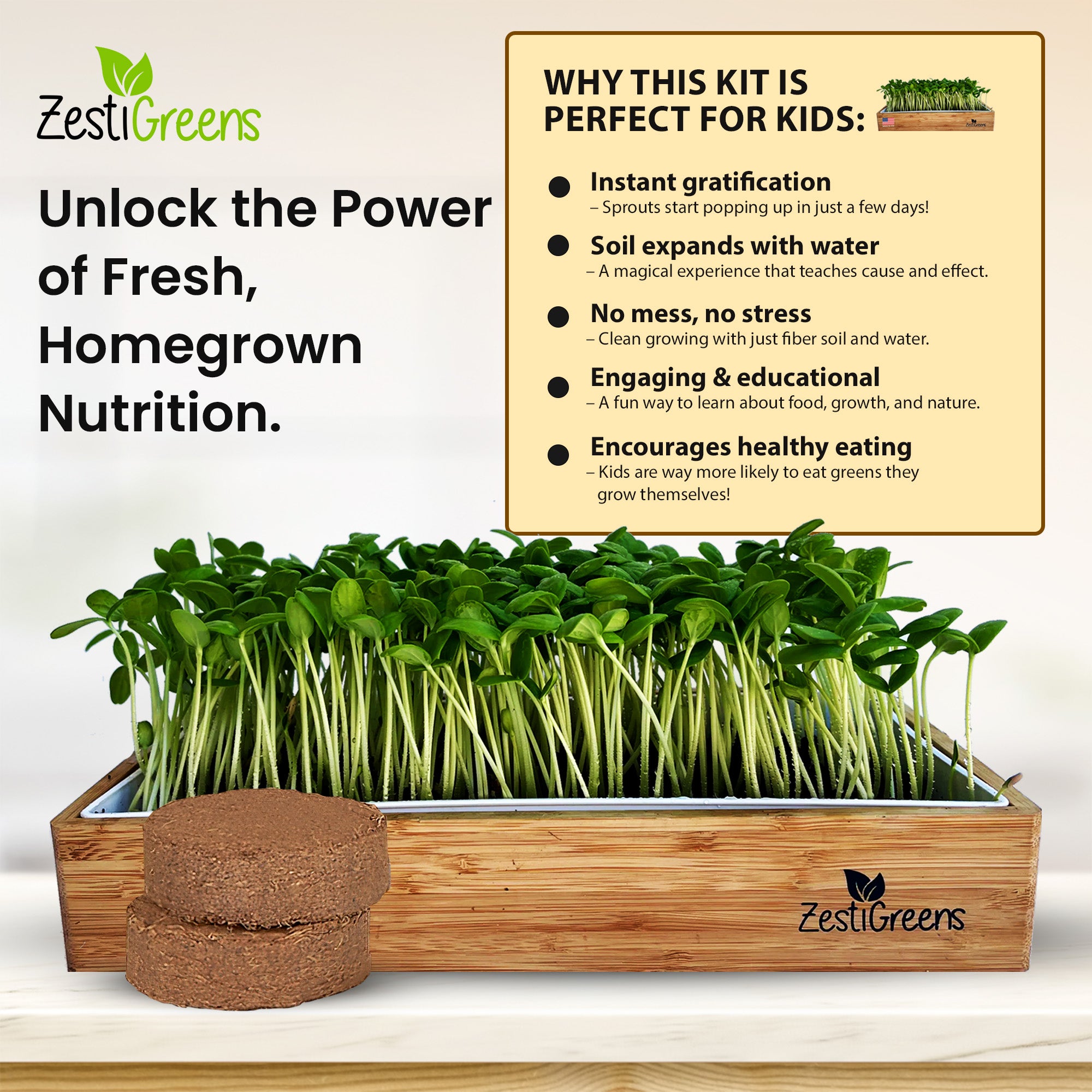 Grow-Your-Own Microgreens Kit for Kids – Sunflower and Melon Microgreens with Magical Expanding Soil!