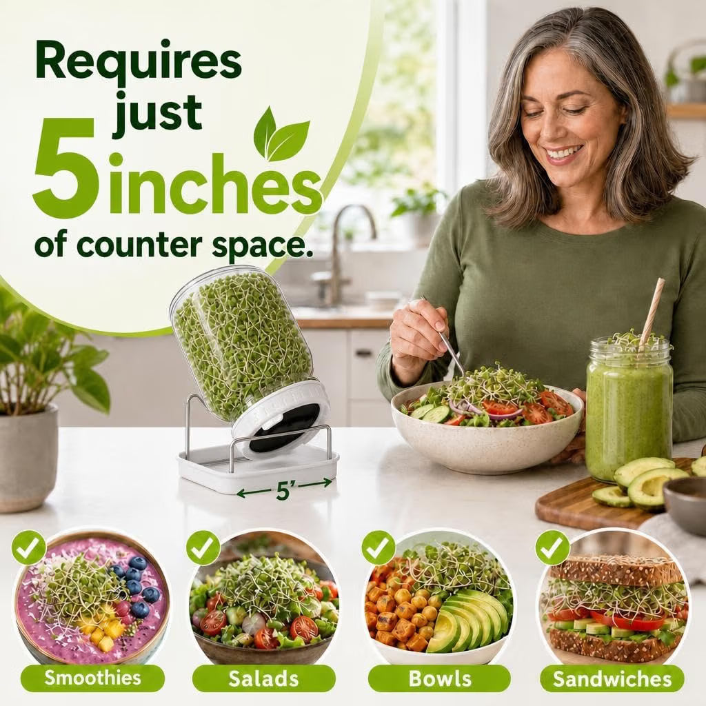 Broccoli Sprouts Growing Kit with Mason Jar Stand Tray USA Seeds