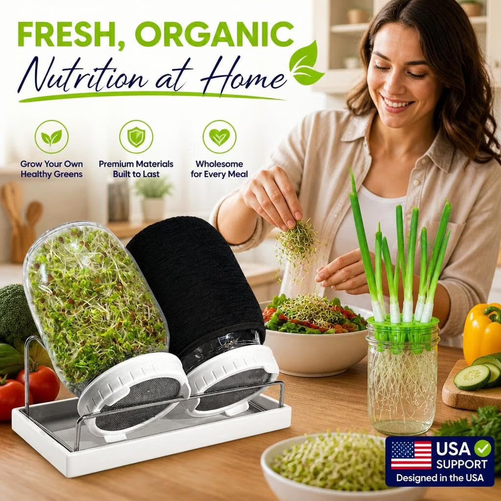 Sprouting Jar Kit 2 Mason Jars with Broccoli Alfalfa Seeds