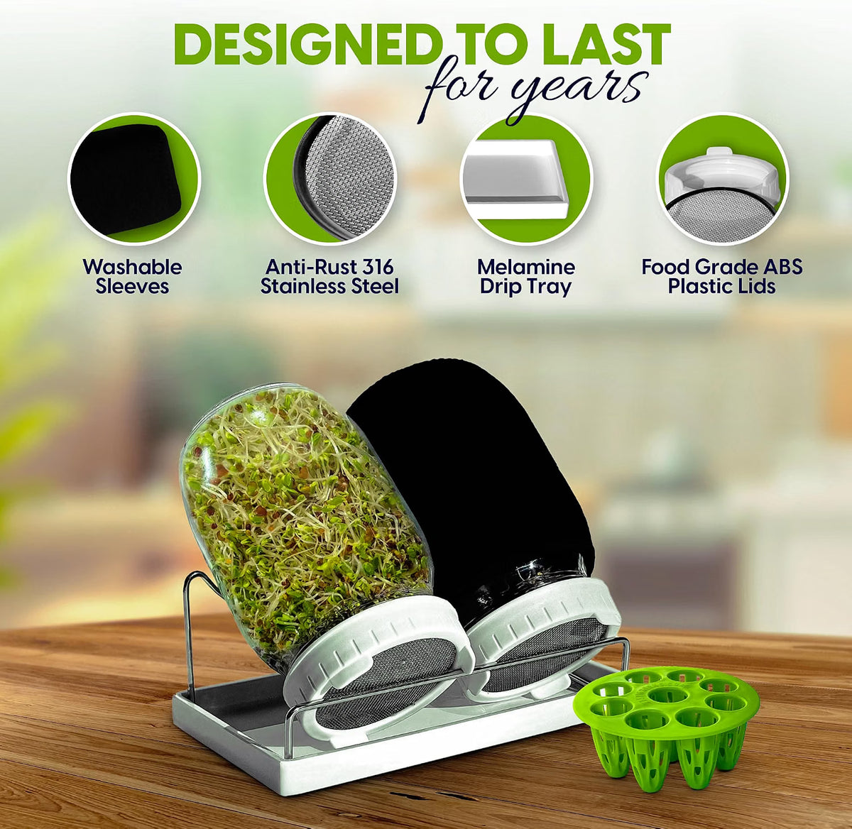 Sprouting Jar Kit 2 Mason Jars with Broccoli Alfalfa Seeds