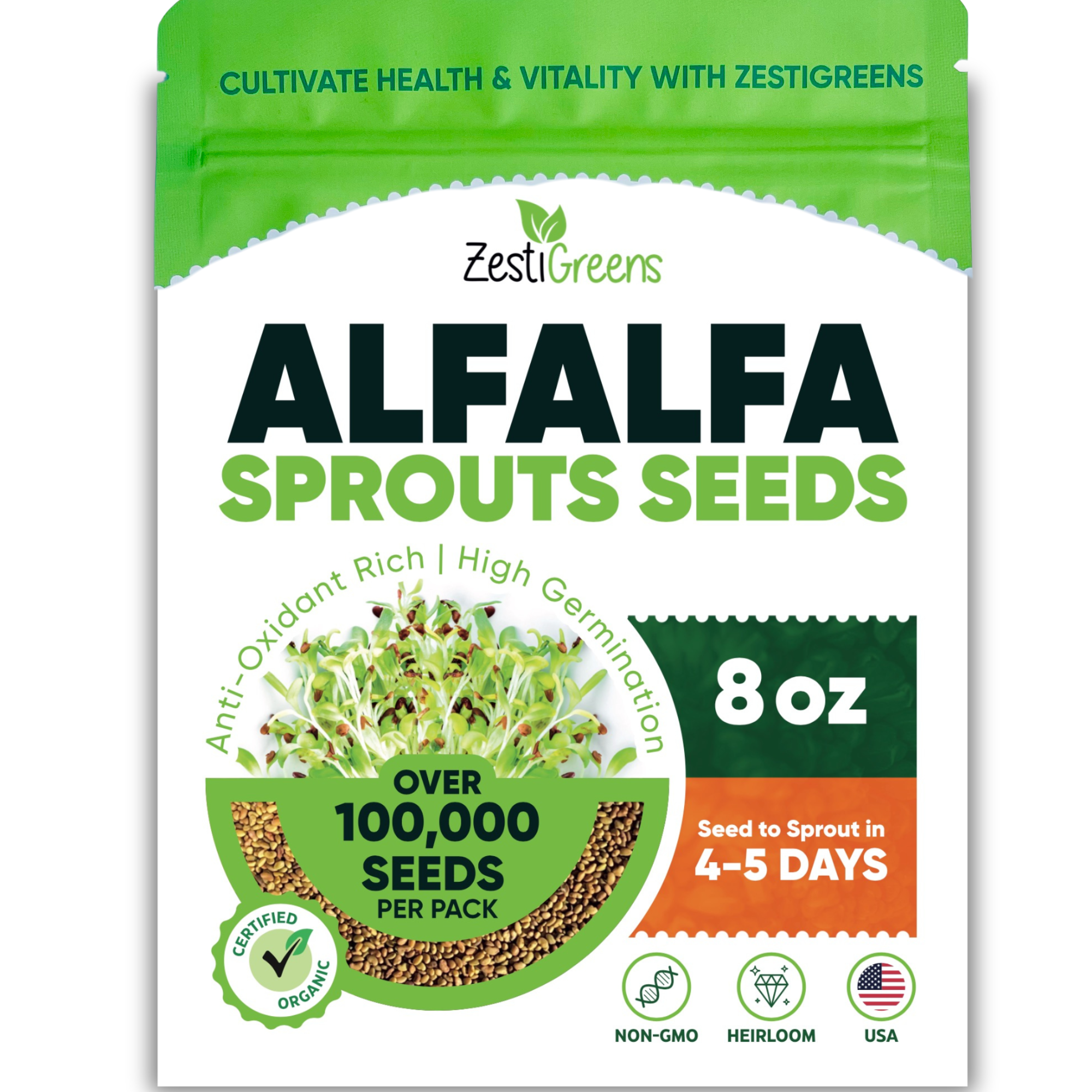 Premium USA Alfalfa Seeds for Sprouting & Microgreens