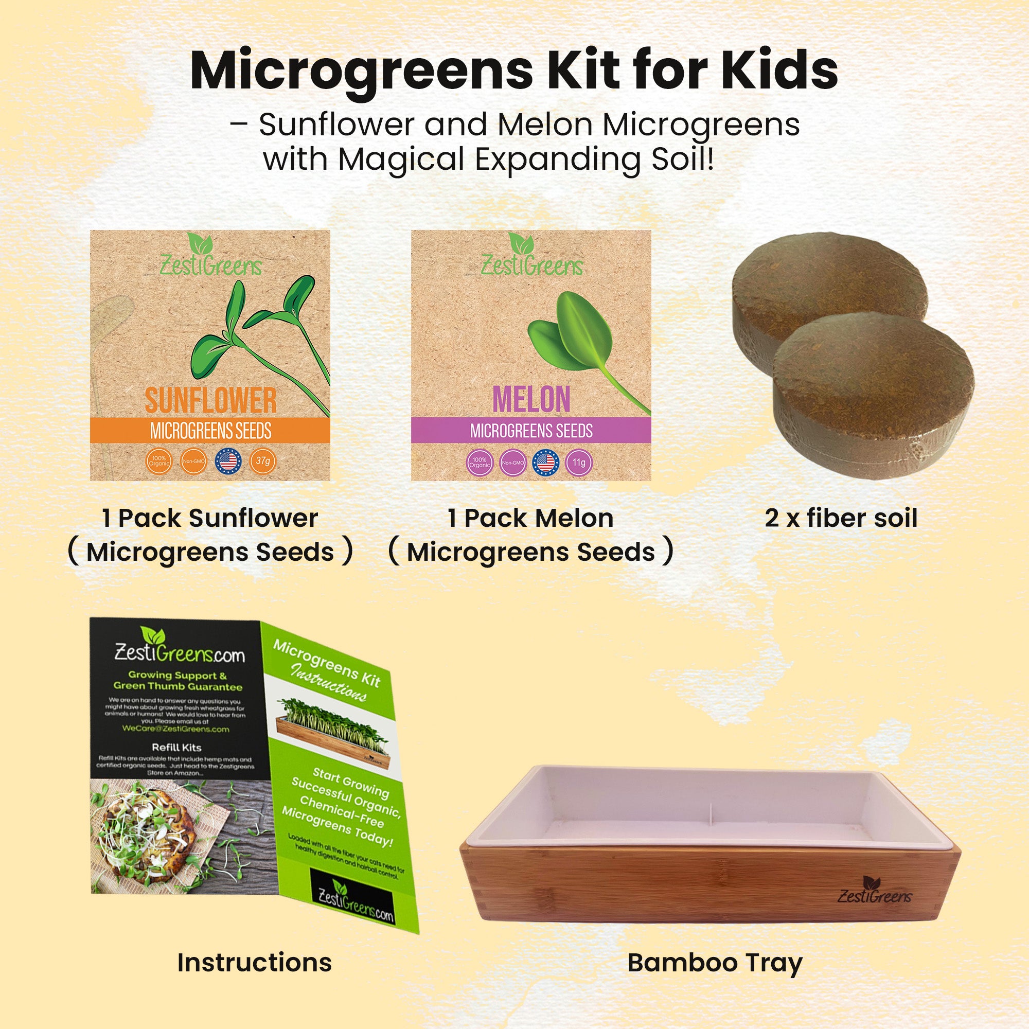 Grow-Your-Own Microgreens Kit for Kids – Sunflower and Melon Microgreens with Magical Expanding Soil!