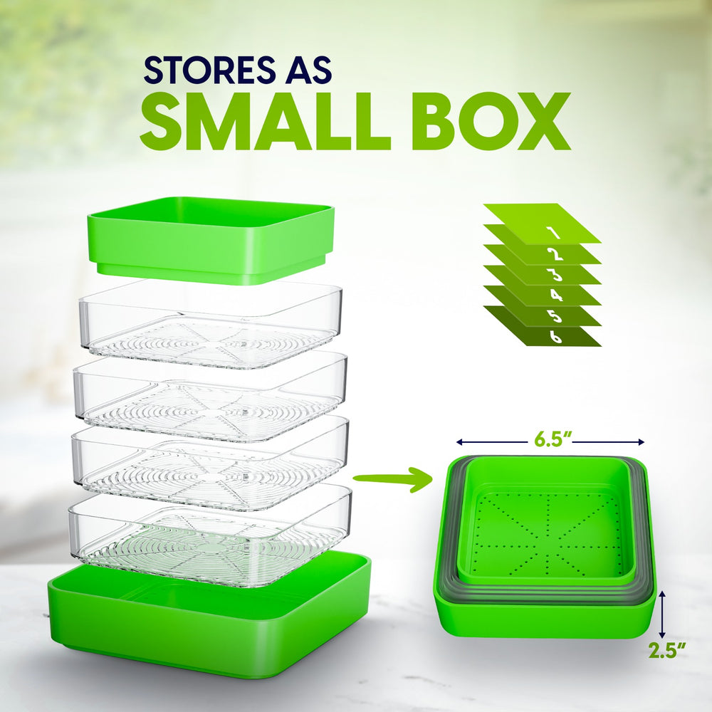 
                  
                    Sprouts Growing Kit, 4-Tier Stackable Seed Sprouter Trays with Sprout Lid, Blackout Sleeve & Drain Tray. This sprouting kit is the easy way to grow Broccoli Sprouts, Alfalfa Sprouts and Bean Sprouts.
                  
                