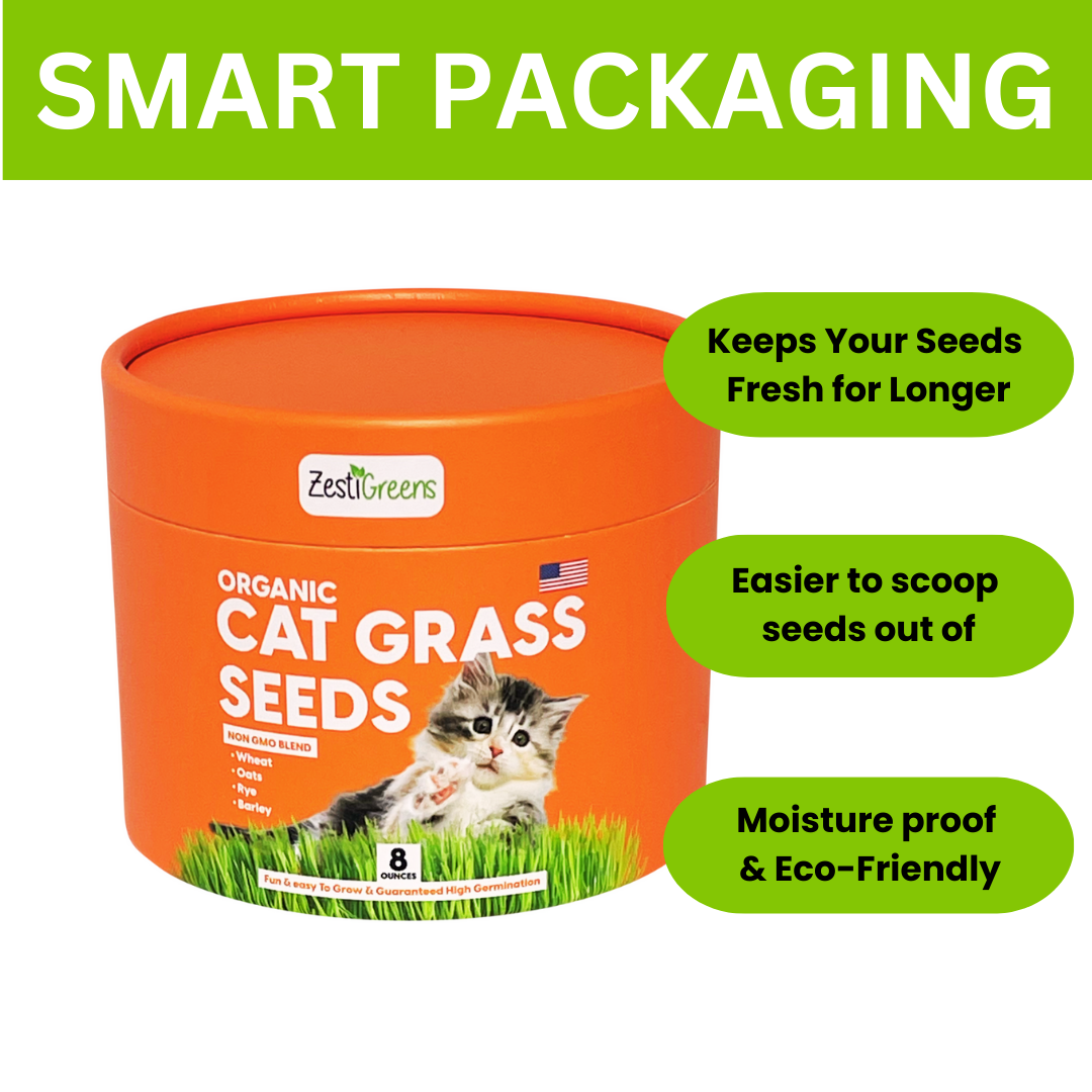 
                  
                    ZESTIGREENS Organic Cat Grass Seeds - 8 oz. Non-GMO Blend of Wheat, Oats, Rye & Barley for Indoor Cats | Seeds Come in Food Grade Container with Lid for Easier Scooping & Keeping Fresher
                  
                