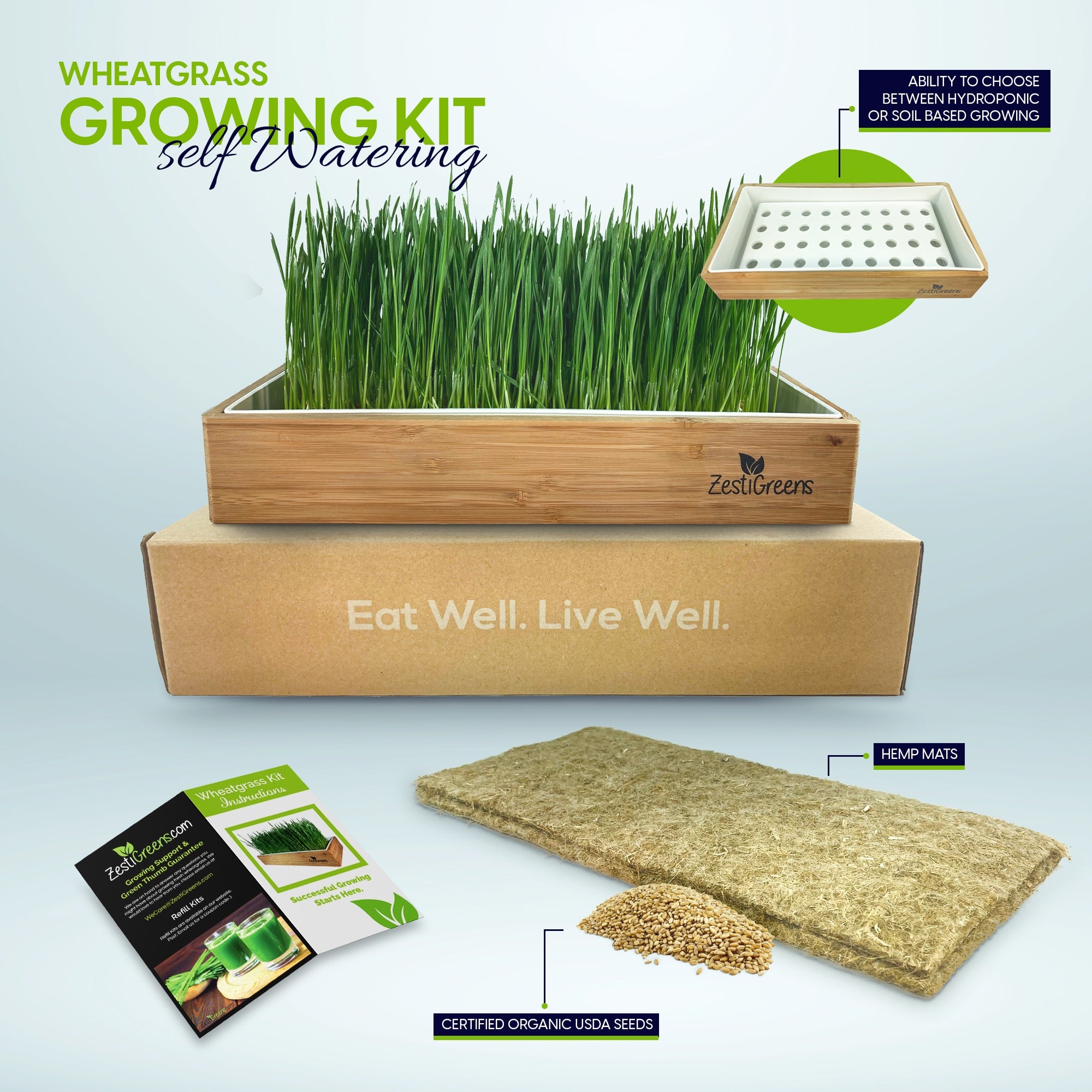 Organic Wheatgrass Growing Kit, Self Watering