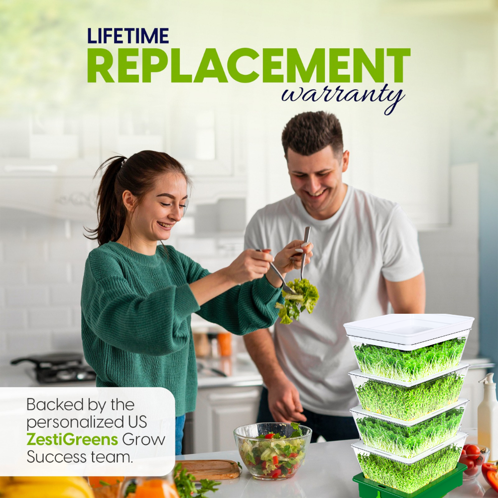 ZESTIGREENS 4-Tier Sprouting Kit with Drain Spout – Stackable Seed Sprouter Trays for Growing Fresh Sprouts at Home – BPA-Free, Easy Rinse & Drain System