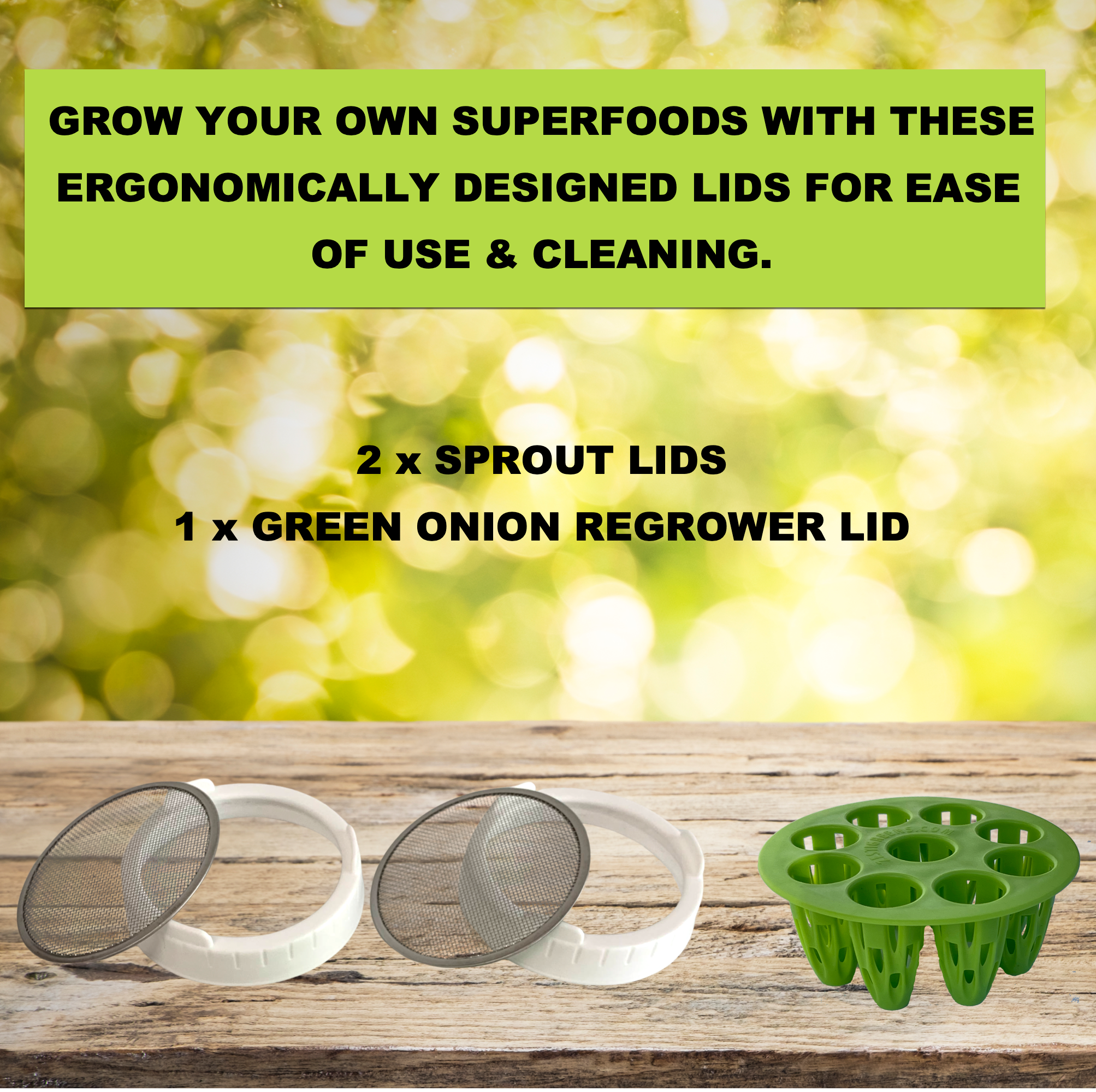 Sprouting Lids & Green Onion Regrower for Wide Mouth Mason Jars. Sprouts Growing Kit for Bean Sprouts, Broccoli Organic Sprouts