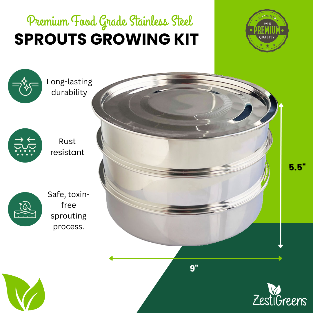 Stainless Steel Seed Sprouter Kit - Stackable 3-Tier Trays