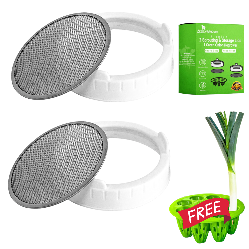 Sprouting Lids & Green Onion Regrower for Wide Mouth Mason Jars. Sprouts Growing Kit for Bean Sprouts, Broccoli Organic Sprouts