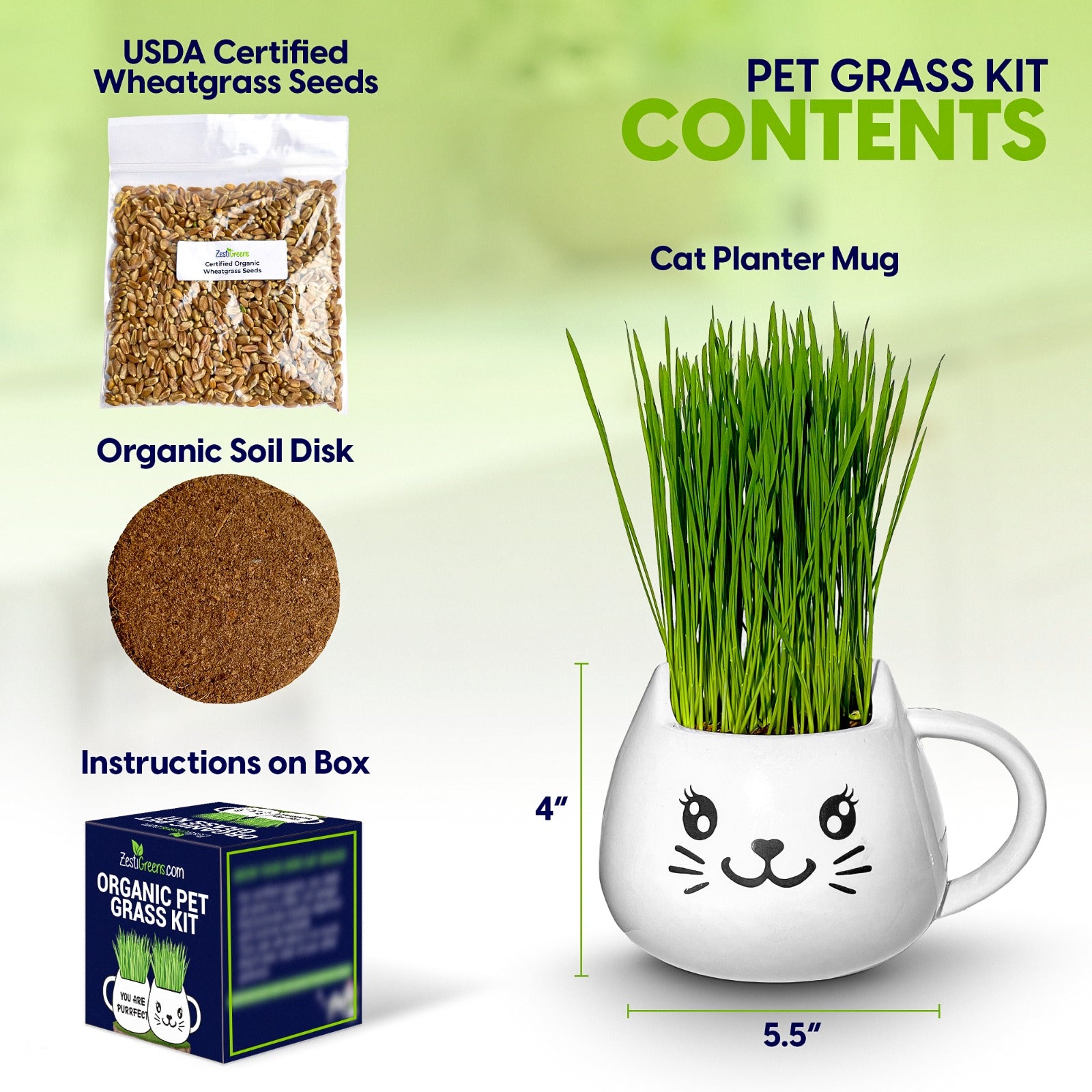 Country Creek Cat Grass Mix – 16 Oz, Edible Microgreen Seeds, Dactylis Glomerata, Easy To Grow