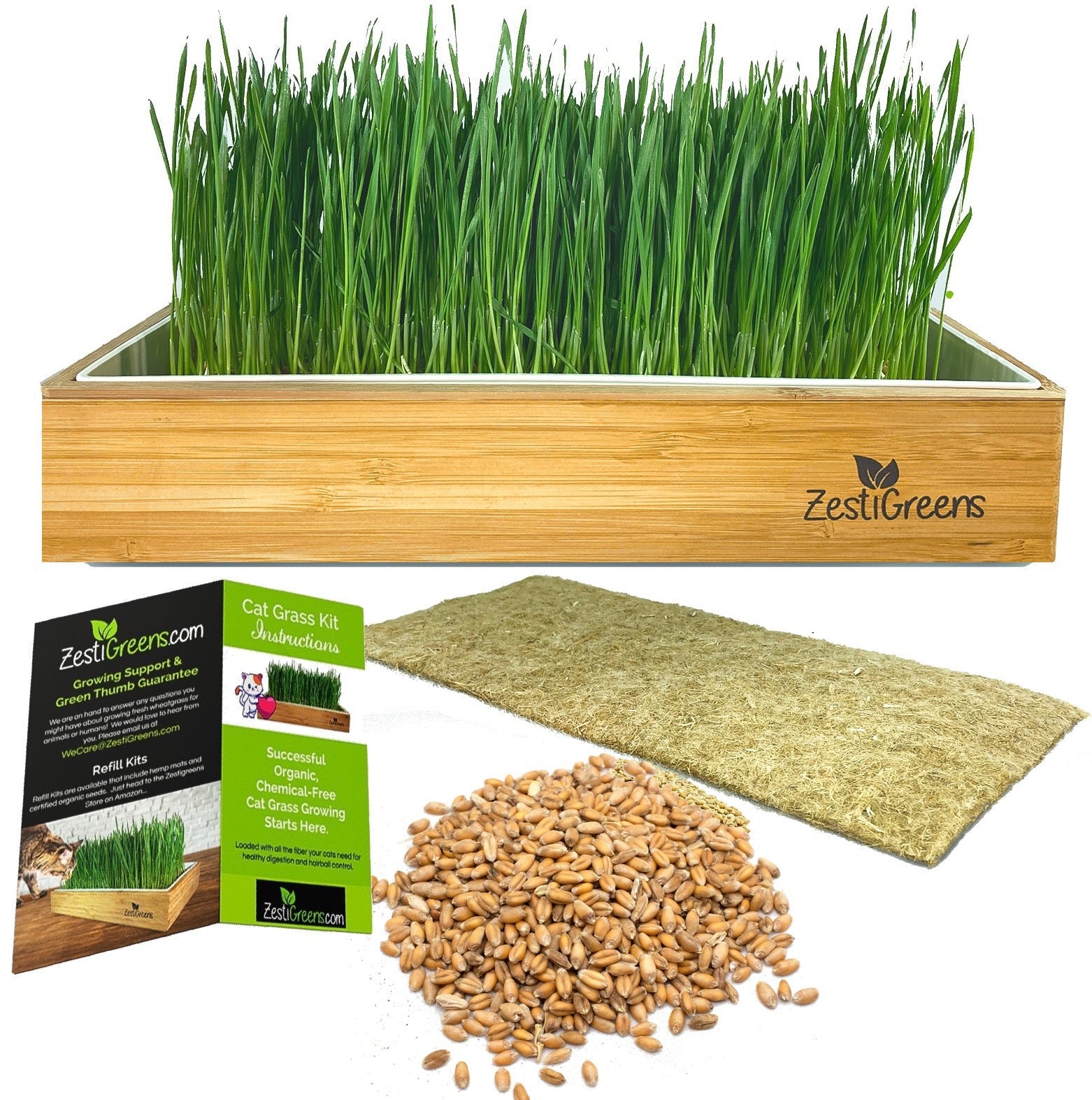 Self Watering Cat Grass Kit. Hands Down The Easiest Way to Grow Cat Grass. Everything Included to Grow A Large Crop of Delicious Cat Grass.