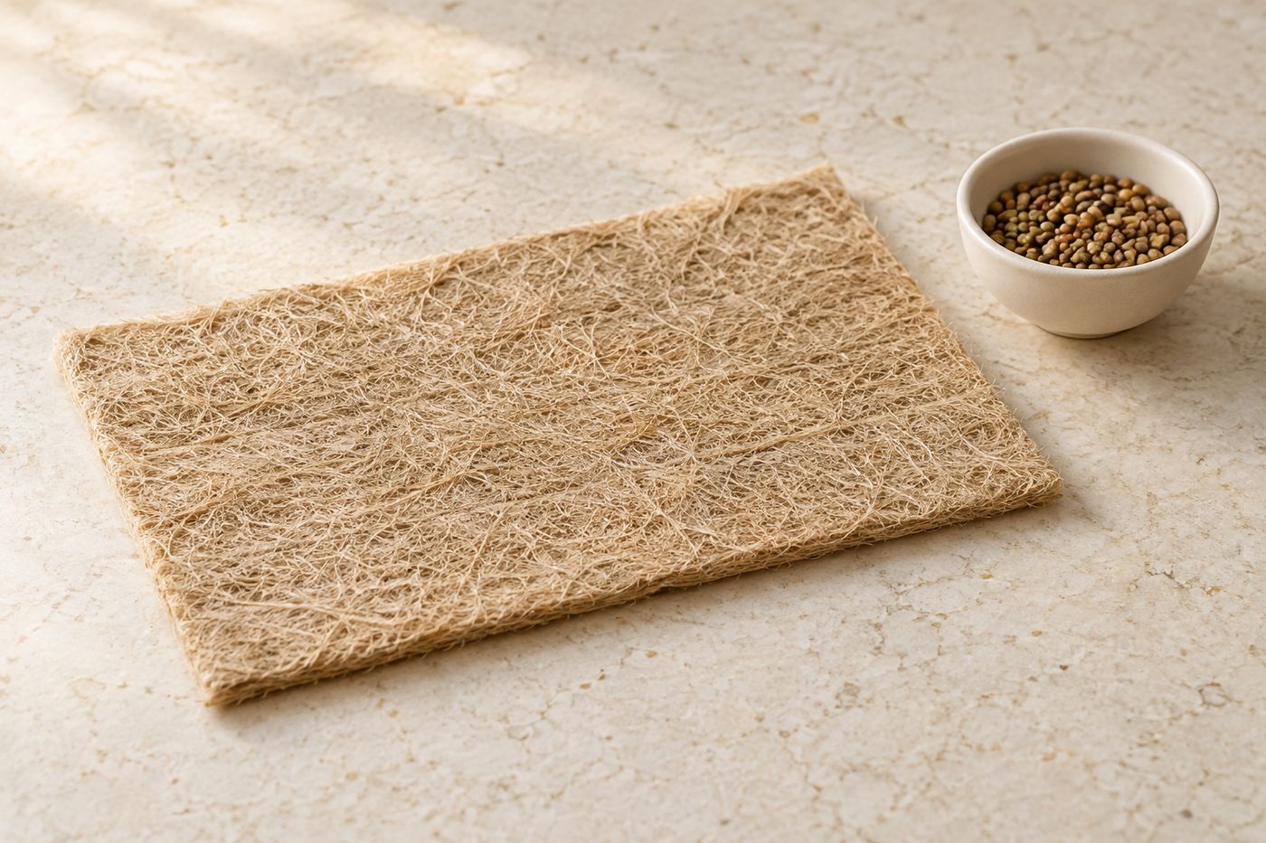 A fresh growing mat and a bowl of seeds ready for the next sowing